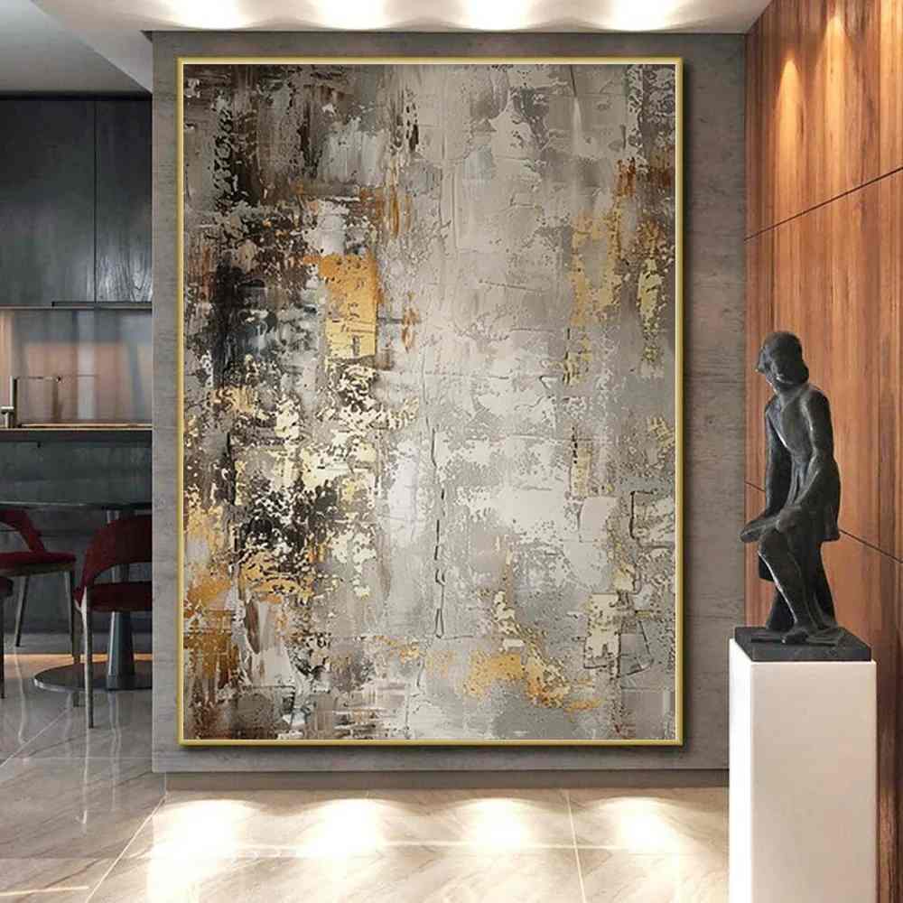 Office Room Gray Leaf Abstract Canvas Wall Art DIML7 wall art